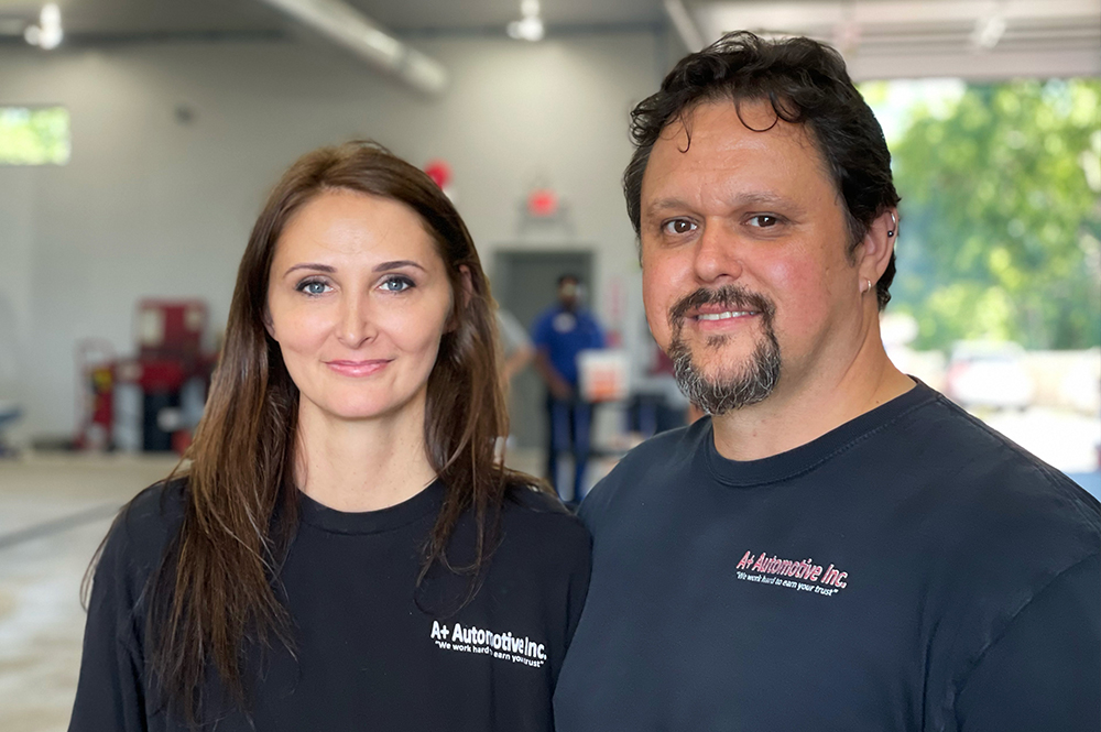 jessica and chris gallinati, owners of A+ Automotive in the Village of Sturtevant